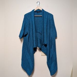 Eileen Fisher 1X Alpaca Silk Open Cardigan Teal Drape Sweater Plus Size